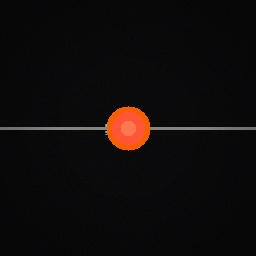 an abstract mark, a red-orange circle on a thin gray signal line over a near-black field