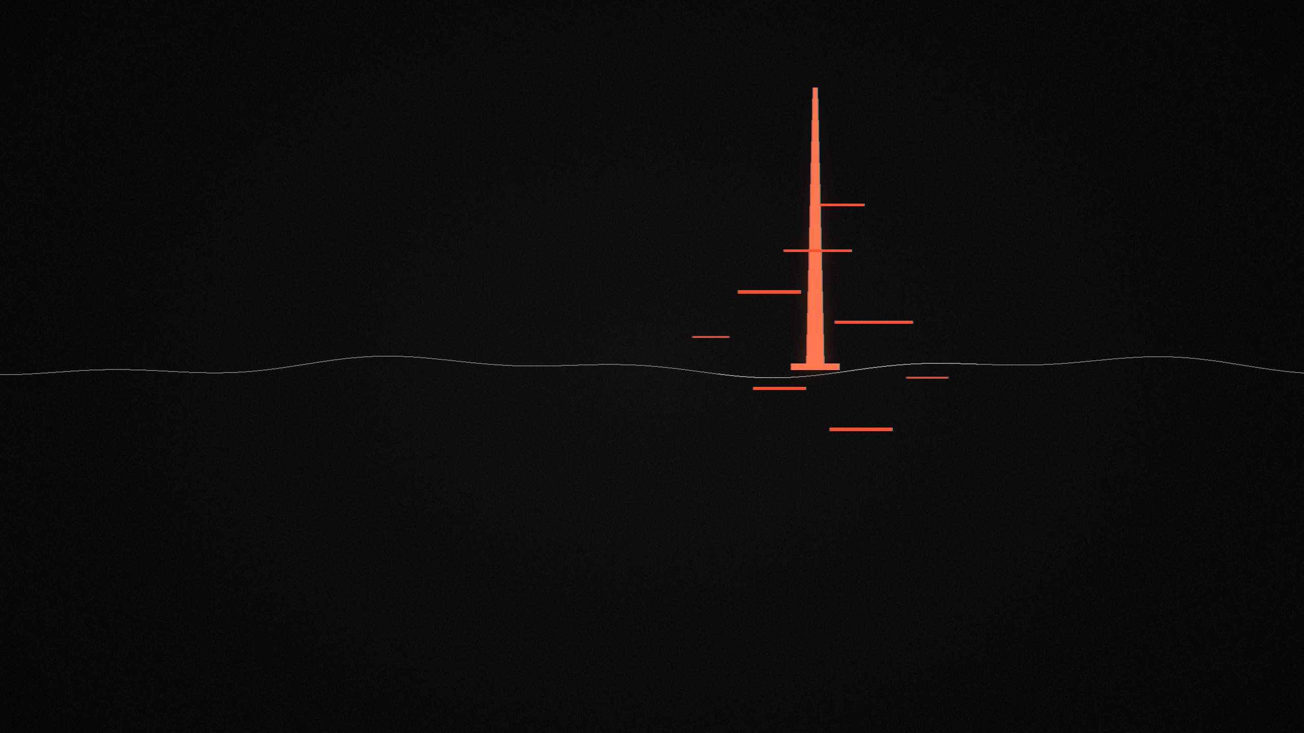 an abstract dark image of a calm signal line across a black field, interrupted by a single red-orange spike
